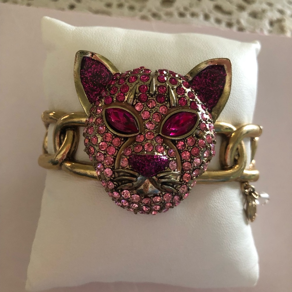 Vintage Betsey Johnson Pink Crystal Cat Bracelet - Fashion Women's Accessory